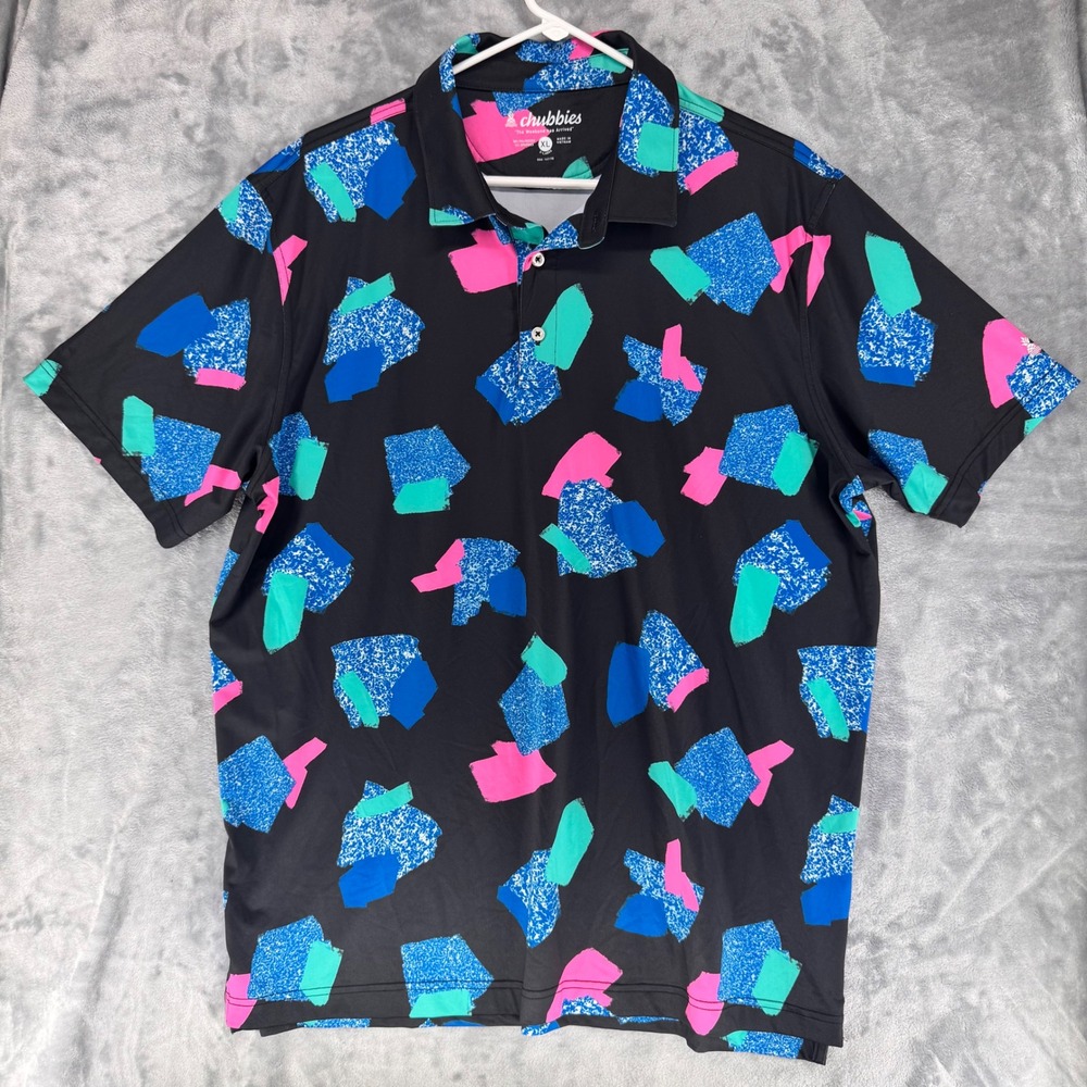 Chubbies Mens XL "The Weekend Has Arrived" Black Abstract Print Polo Shirt